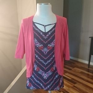 Maurices Blue Floral Top & Talbot Sweater Shrug Lg